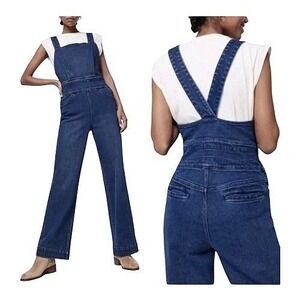Faherty Avenue Jumpsuit Overalls Denim Blue Utility Raw Hem Western Cottage M